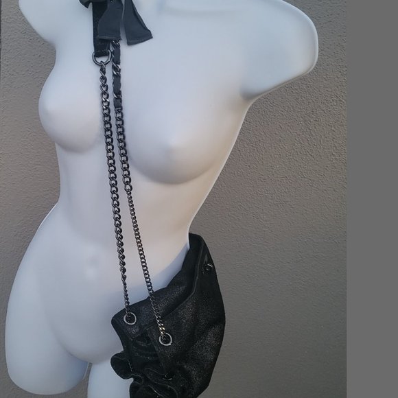 J Crew Suede Crossbody/Shoulder Purse w/ Chain Straps + Bow Tie Accents - Picture 11 of 16